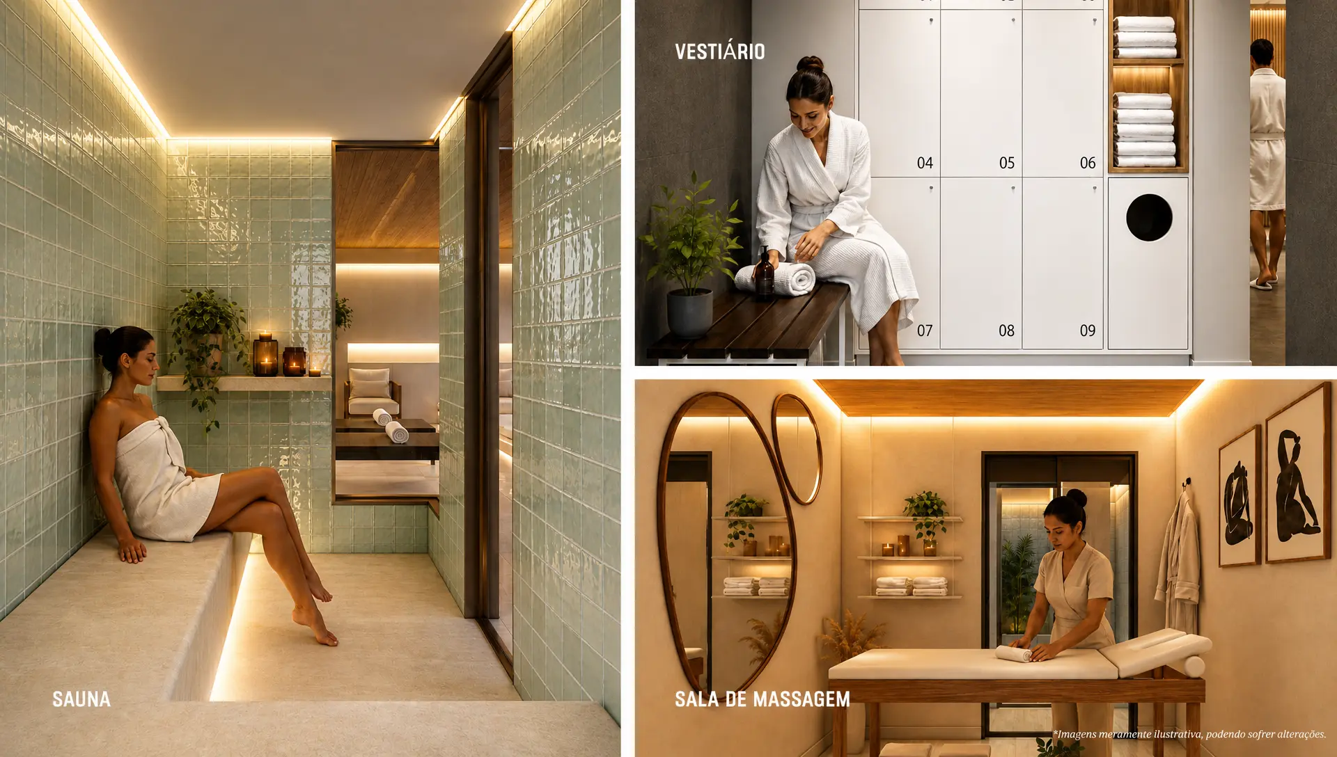 Sauna · Vestiário · Sala de massagem